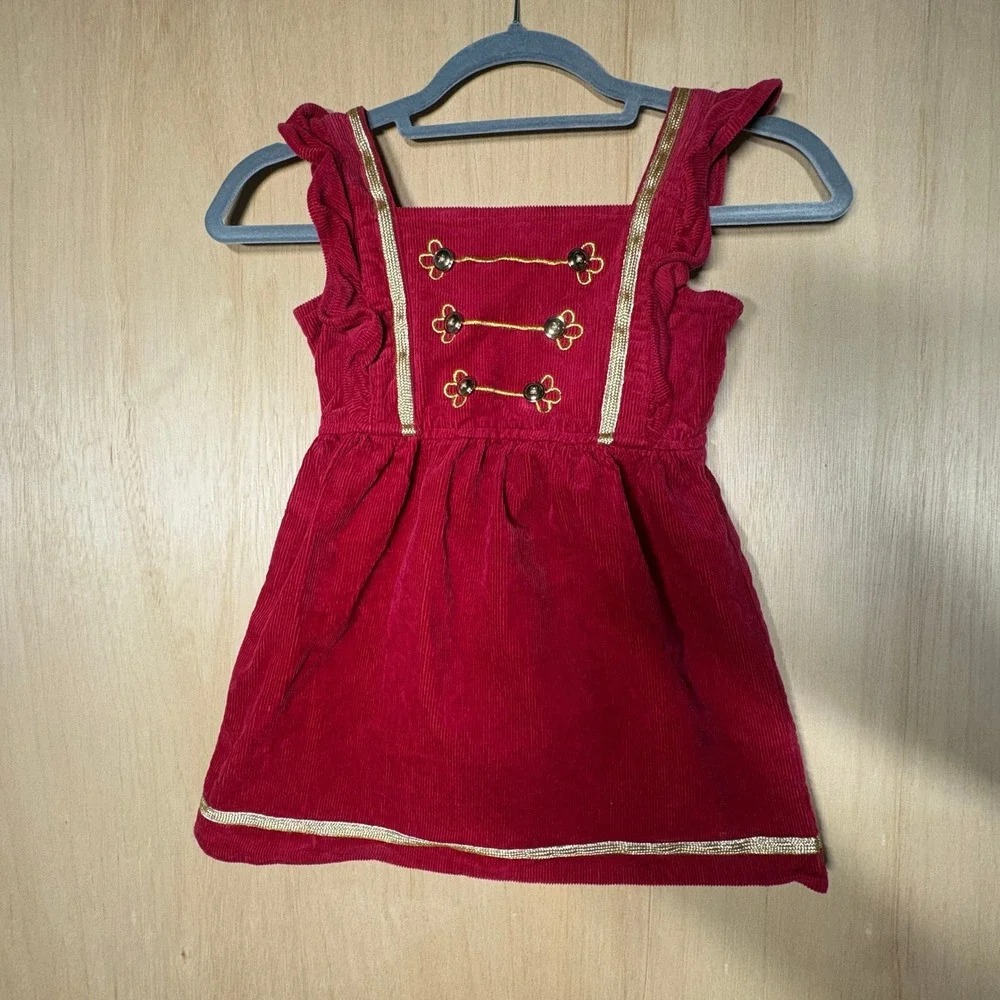Gymboree NYC Ballet Red Corduroy Nutcracker Dress Gold Trim Girls Size 6